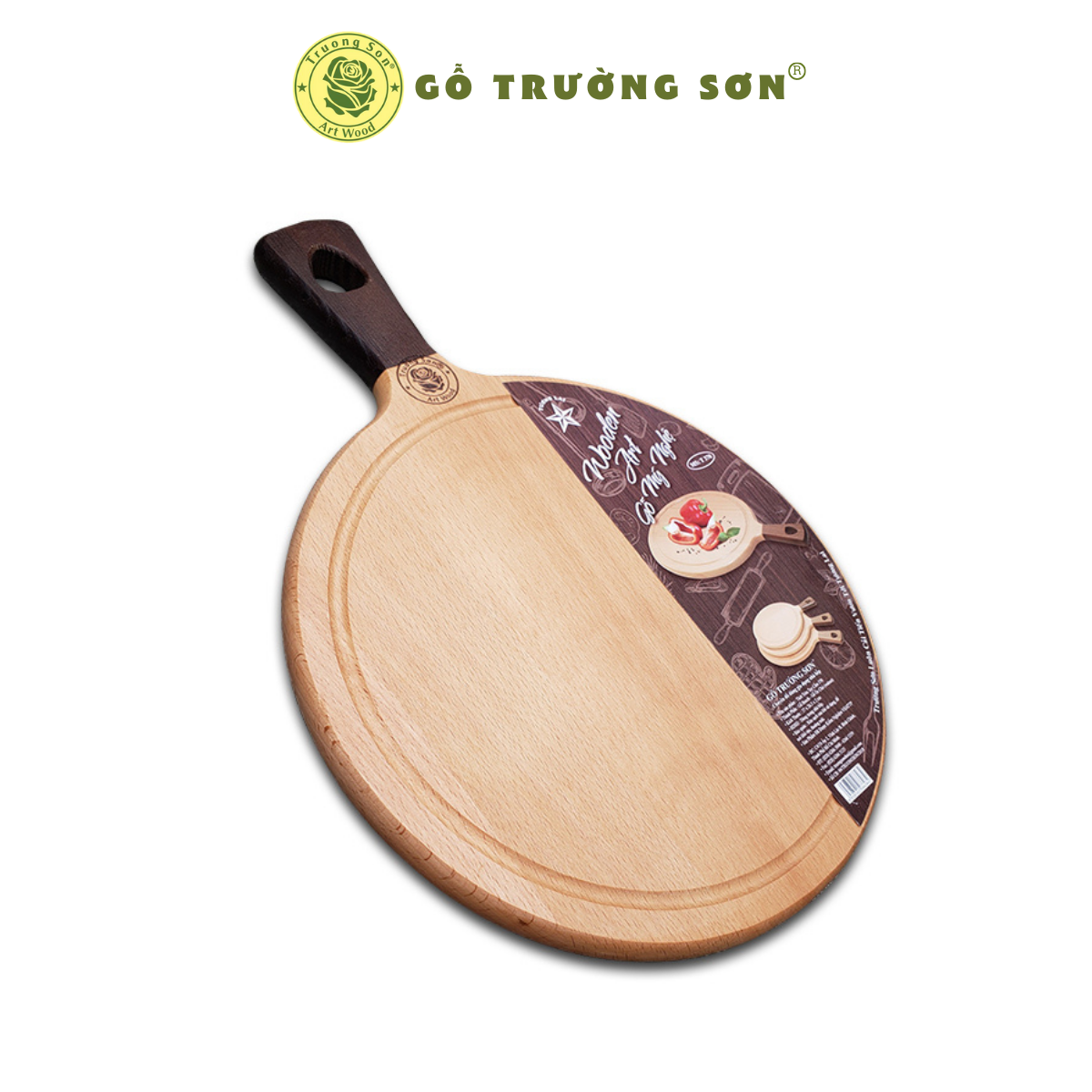[HCM]Thớt Gỗ Beech Tròn Tay Cầm Loại Lớn Dài 34, 37, 40 cm - Đồ Dùng Nhà Bếp Bằng Gỗ Thương Hiệu Trường Sơn