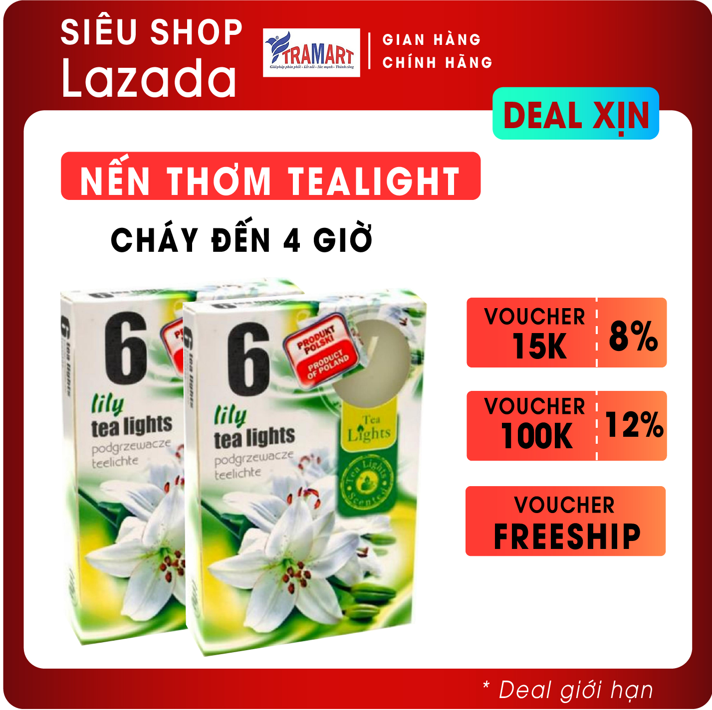 Hộp 6 nến tealight thơm lily bartek candles ftramart ftm-bat0670