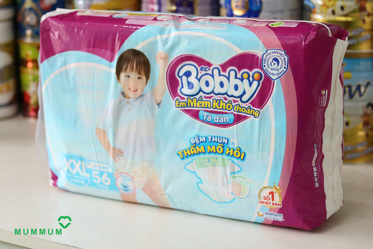 Tã dán Bobby khô thoáng, siêu mỏng XXL, bé trên 16kg 56 miếng