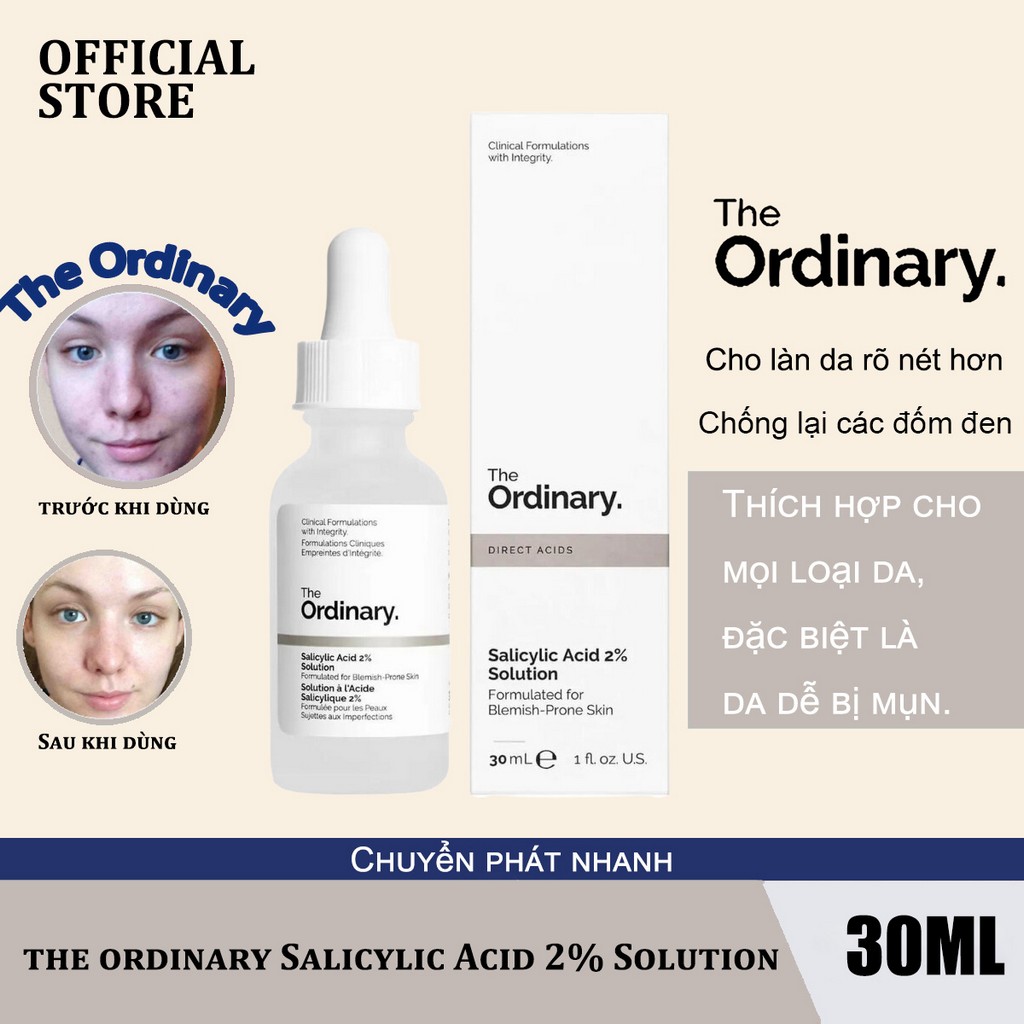 The Ordinary Salicylic Acid 2% Solution BHA 30ml Cải Thiện Mụn Trứng chóng phục hồi da nhanh chóng