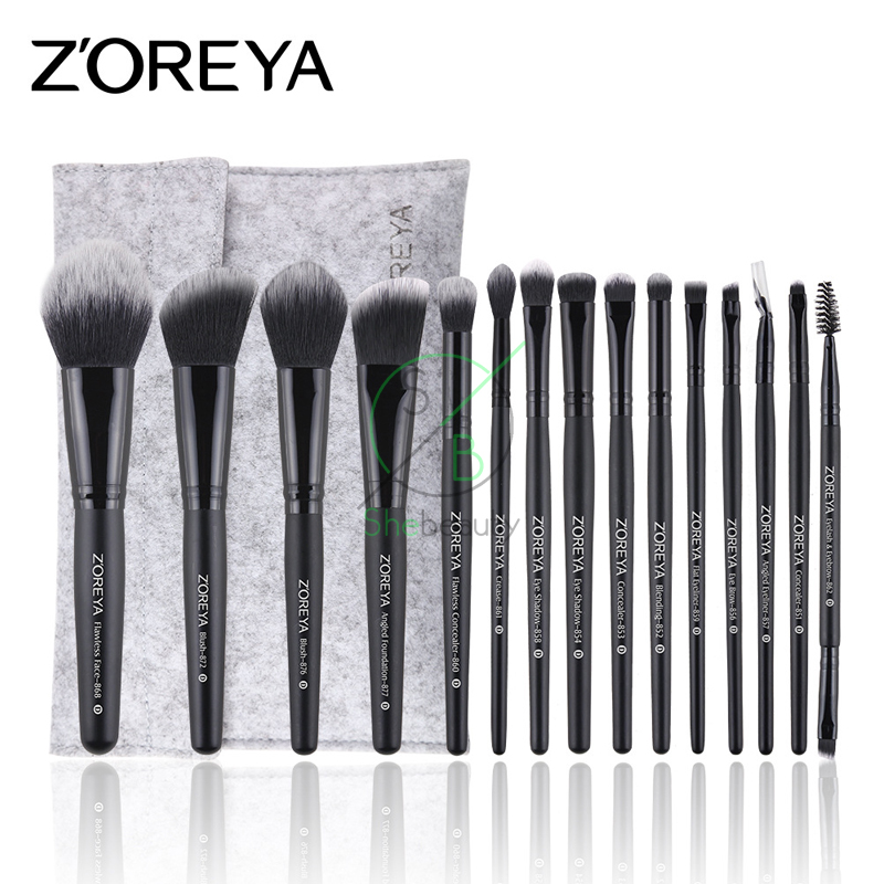 Bộ cọ trang điểm cá nhân 15 cây ZZ15 Fifteen Black Classic Makeup Brushes kèm bao đựng