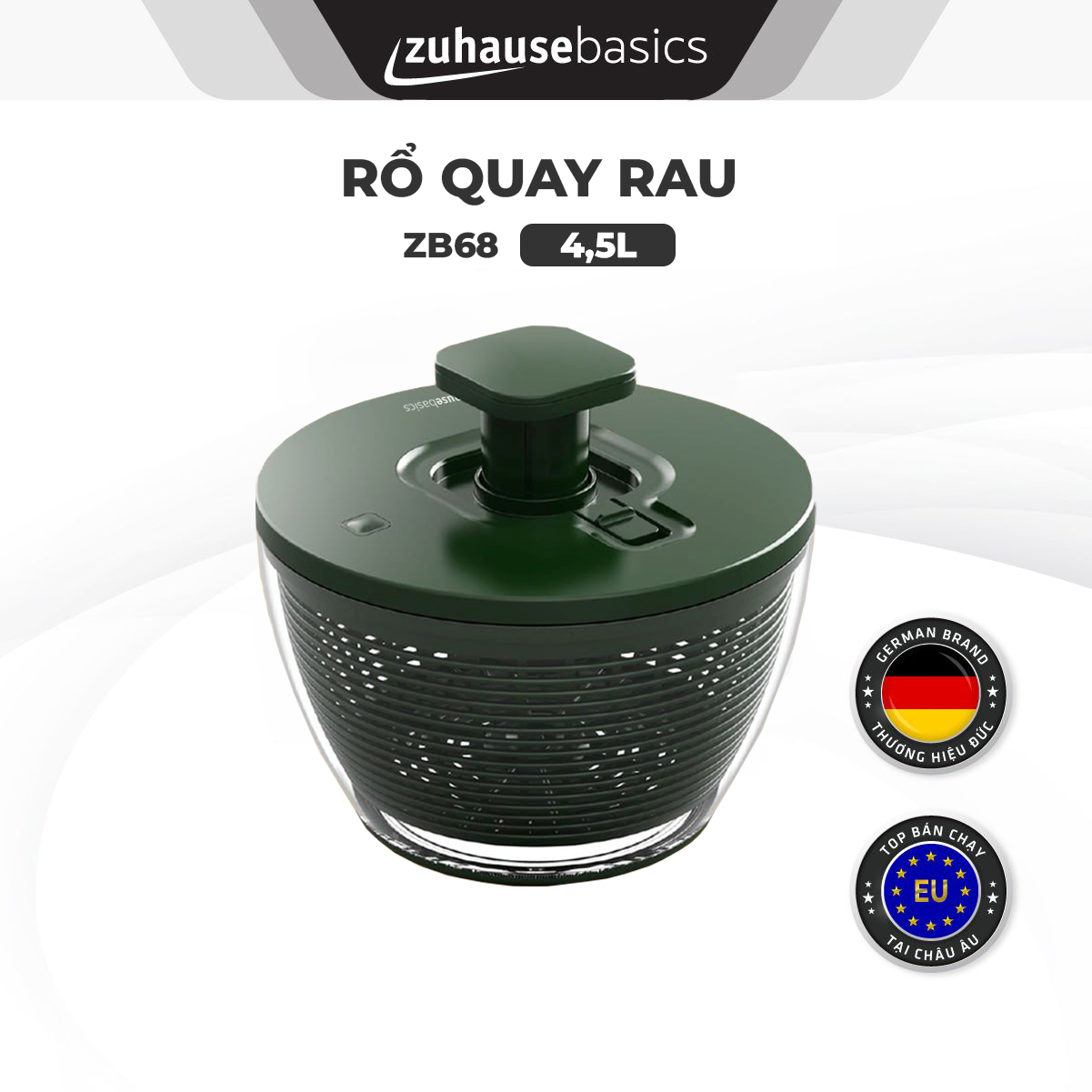 Rổ quay rau ly tâm Zuhause ZB68G, Rổ quay salat chất liệu nhựa PP