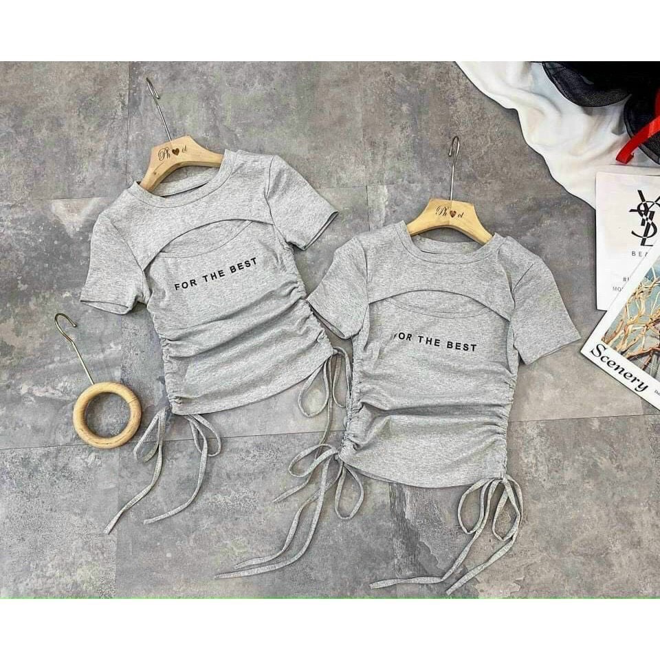 Áo thun khoét ngực rút 2 bên in chữ trước ngực sành điệu ttsla0620