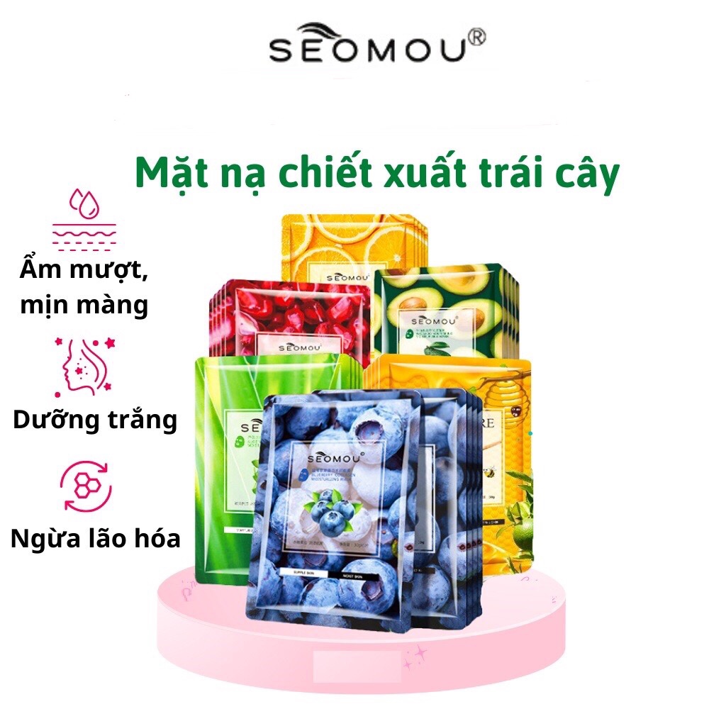 Nạ trái cây Seomou chính hãng, mặt nạ giấy trái cây cấp ẩm dưỡng trắng da