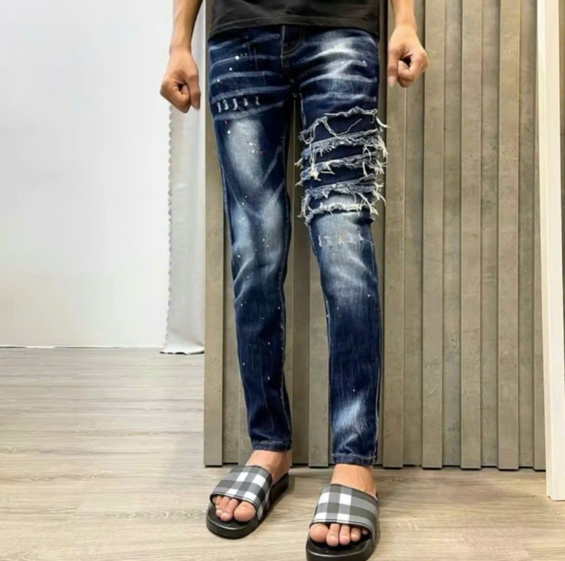Quần jean nam dài phối hoạ tiết rách xước quần khuyết tật siêu hot phong cách thời trang trẻ trung sang trọng