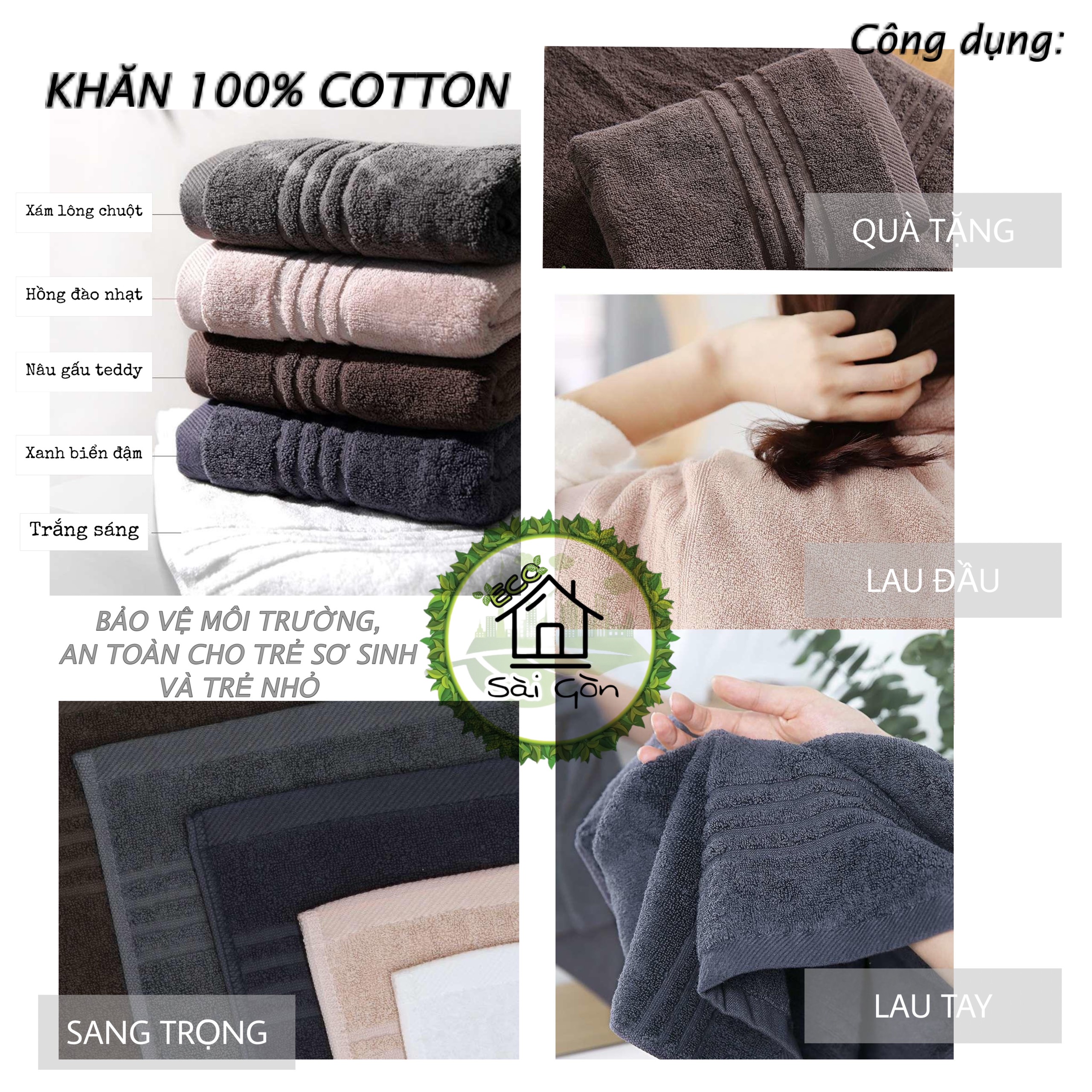 Khăn khách sạn cotton 100% size trung 40x80cm 170g nhiều màu xuất khẩu hàn quốc