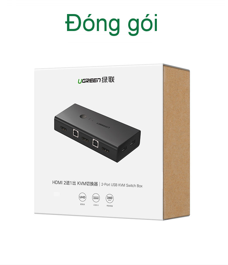 Bộ gộp HDMI KVM 2 máy tính dùng chung 1 màn hình, sử dụng chung chuột và bàn phím UGREEN CM200 50744 Bộ gộp HDMI KVM 2 máy tính dùng chung 1 màn hình, sử dụng chung chuột và bàn phím UGREEN CM200 50744