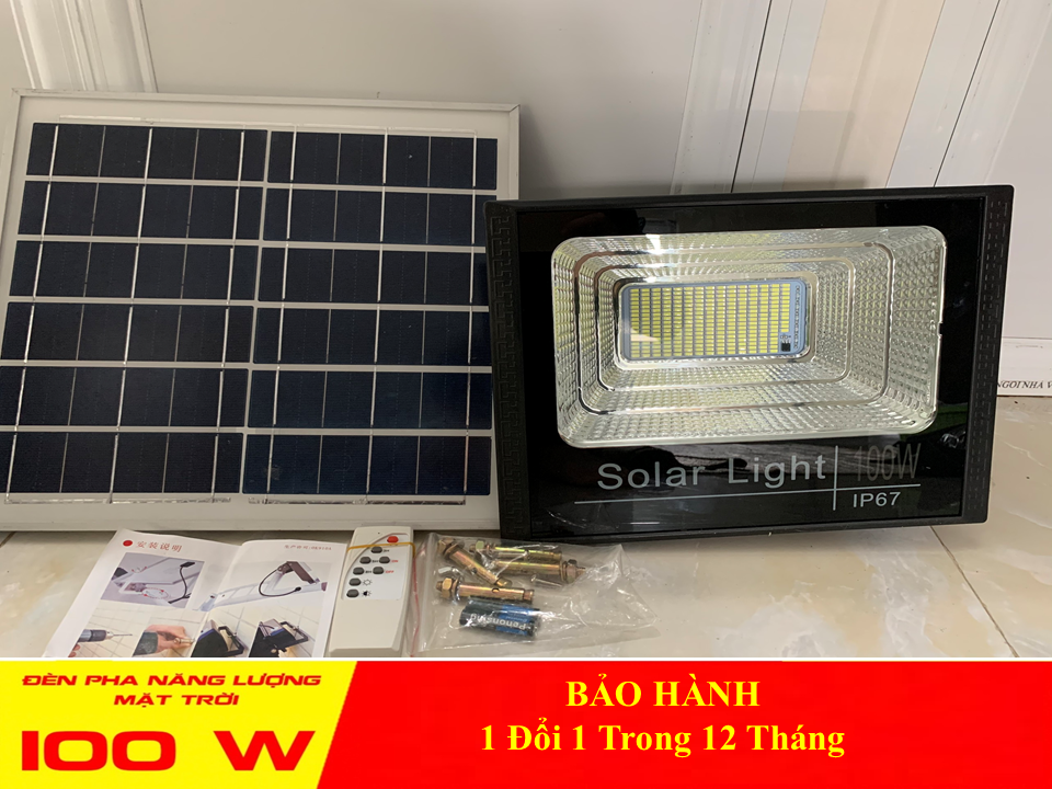 Đèn pha năng lượng mặt trời 100W Solar light- Đèn cảm biến ánh sáng có Remote điều khiển