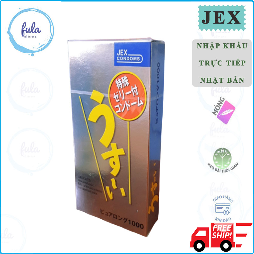 [HÀNG CAO CẤP] Bao cao su cao cấp Nhật Bản Jex Usui Pure Long 1000 (hộp 12 chiếc) kéo dài thời gian quan hệ chống xuất tinh sớm siêu gân nhiều gai gel bôi trơn dày đặc . Fula