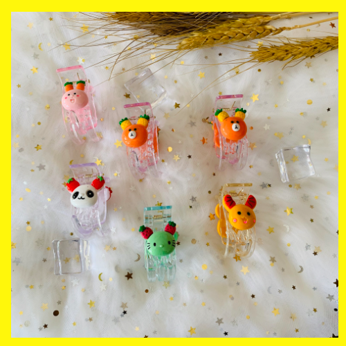 Kẹp càng cua 3 răng trong suốt đính icon thú cực kì dễ thương