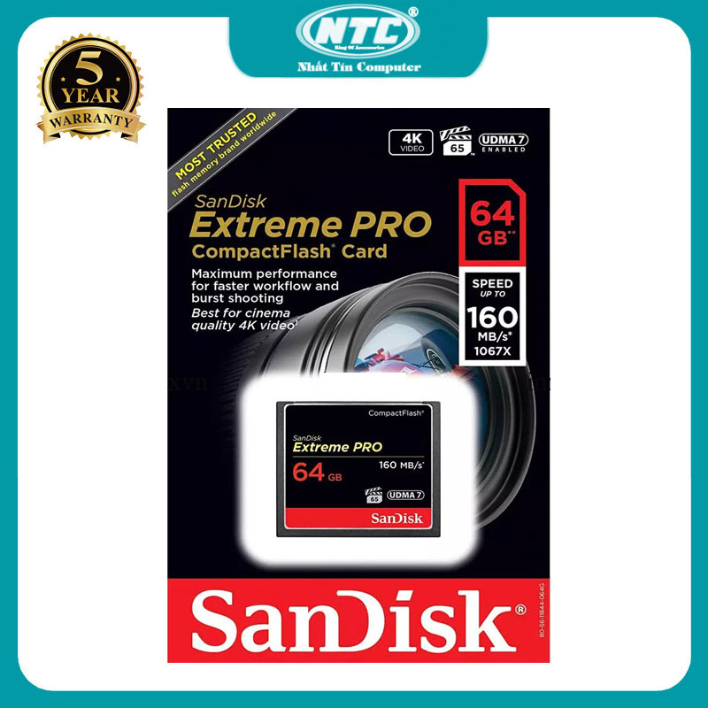 Thẻ nhớ compactflash sandisk extreme pro 1067x 64gb đọc 160mb/s ghi 150mb/s - cho máy cơ chuyên dụng nhất tín computer