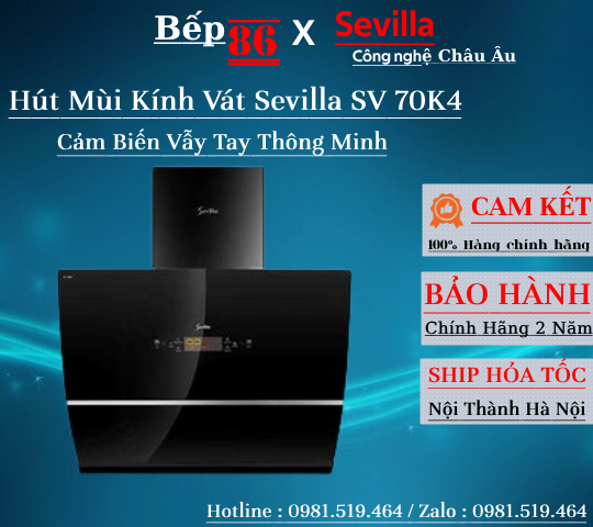 Máy hút mùi sevilla sv 70K4 / sv 90K4 / máy hút mùi nhà bếp vẫy tay thông minh tự mở cửa hút / Bảo hành chính hãng