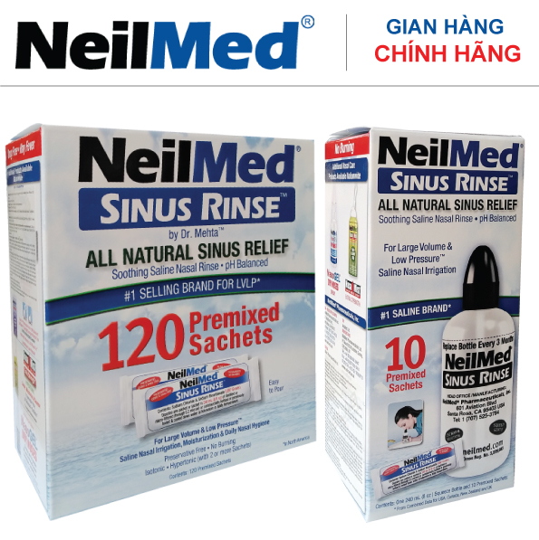 Combo Adult SinusCare : Bộ dụng cụ rửa mũi xoang và Hộp gói hỗn hợp rửa mũi NeiMed Sinus Rinse Người Lớn - SX Mỹ