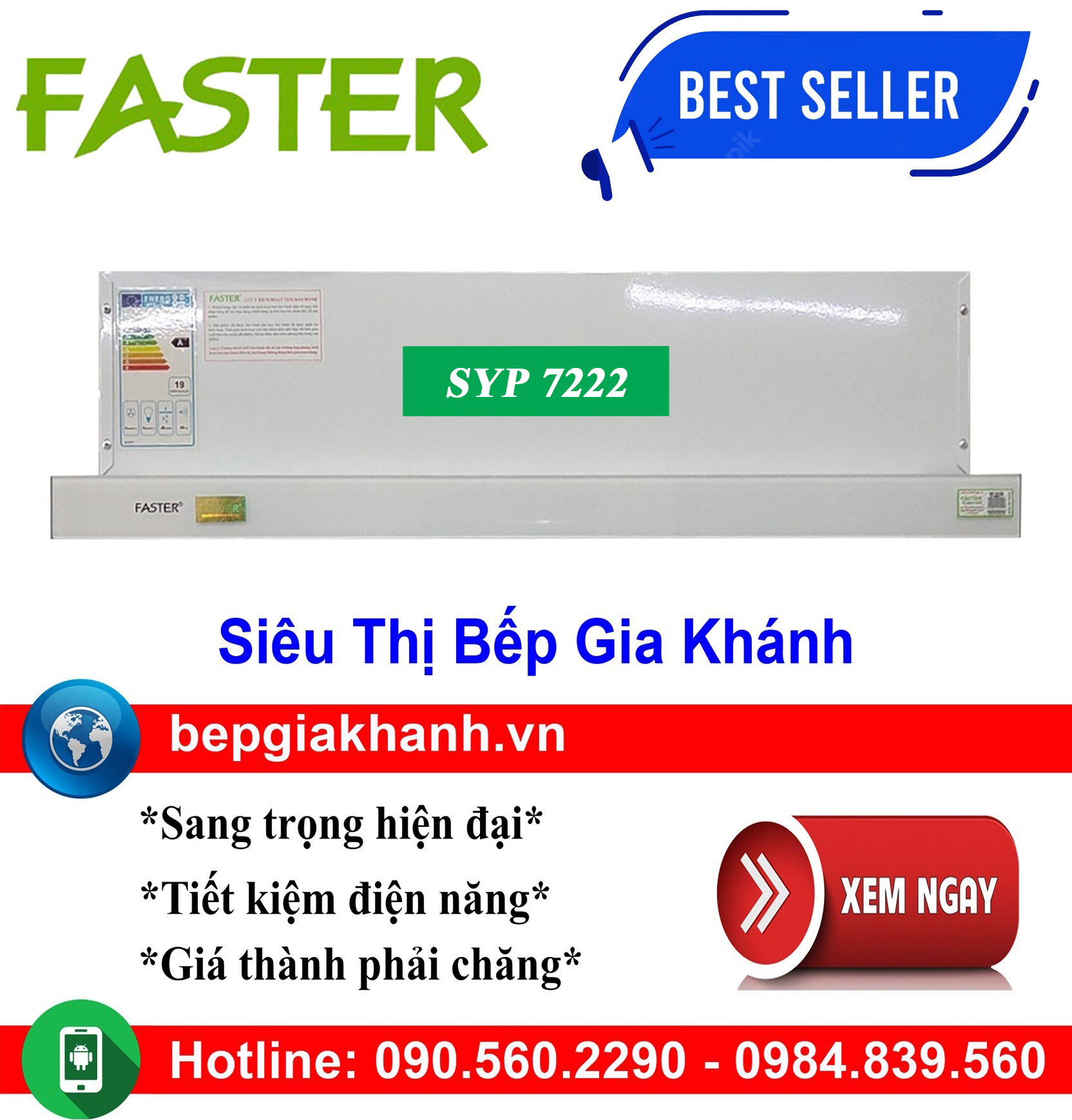 [HCM]Máy hút mùi âm tủ 70cm Faster SYP 7222, máy hút mùi nhà bếp, máy hút mùi bếp, máy hút mùi kính 