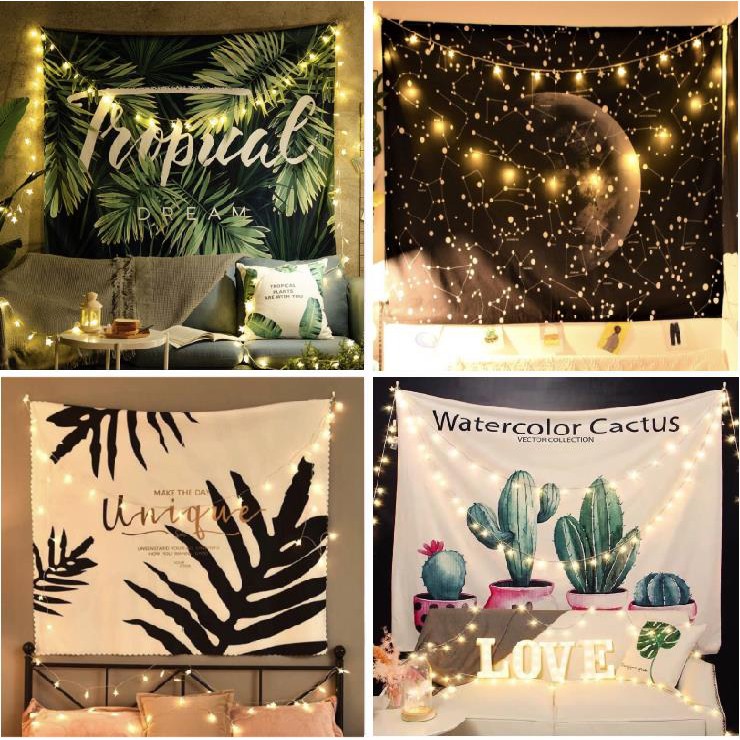 💖Freeship💖 Vải treo tường Decor phòng hot (130*150cm, TẶNG móc treo) thảm vải trang trí phòng trọ phòng ngủ