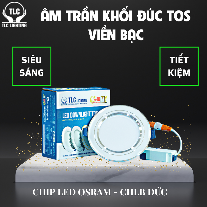 Đèn trần thạch cao 3 màu, Đèn khối đúc, Đèn led âm trần đổi màu - Đèn LED Âm Trần Khối Đúc TOS Viền Bạc TLC, Ánh Sáng Đa Dạng, Tiết Kiệm Điện, Chip LED Osram Tiên Tiến - Bảo hành uy tín 2 năm