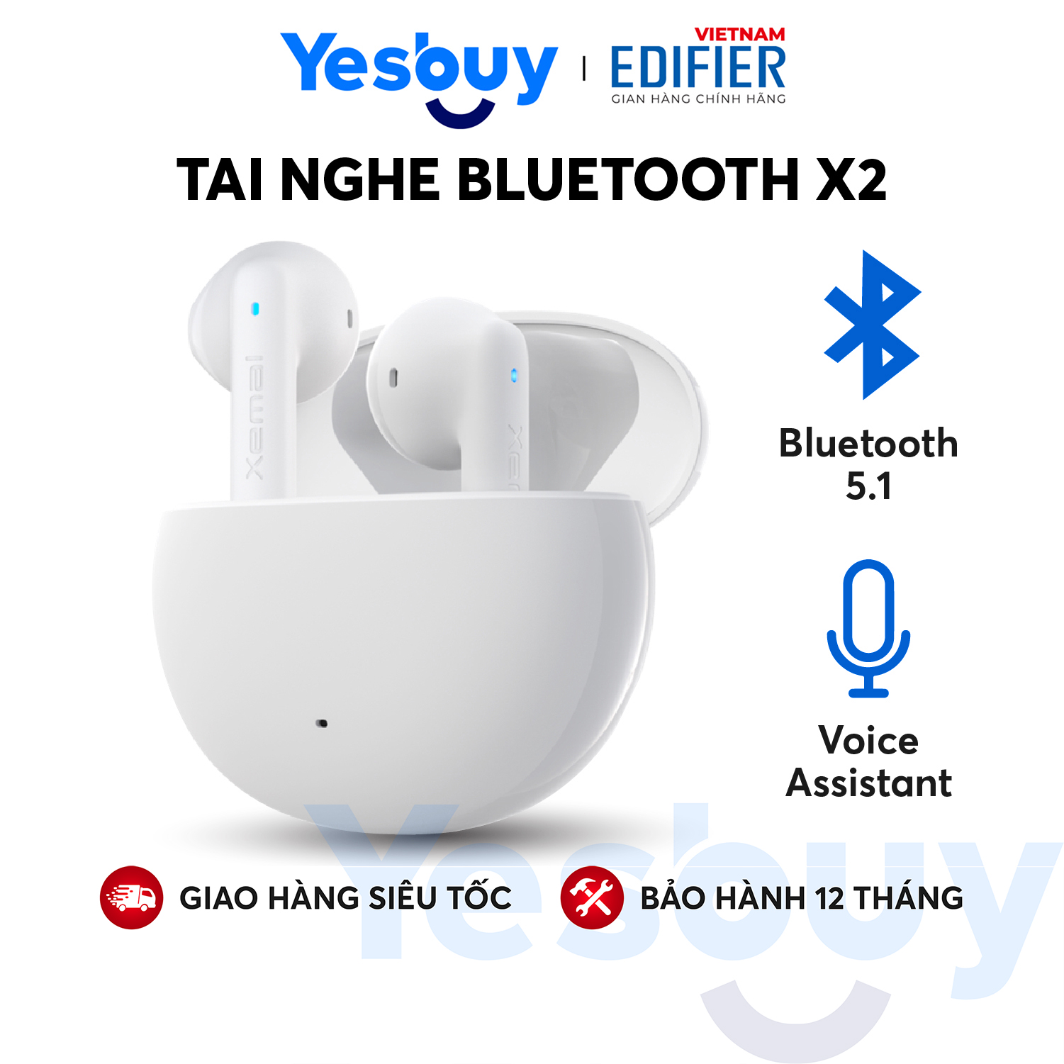 Tai nghe Bluetooth 5.1 EDIFIER X2 Thời lượng pin 28 giờ Chống nước IP54 Chế độ chống ồn chơi game - Hàng chính hãng - Bảo Hành 12 Tháng