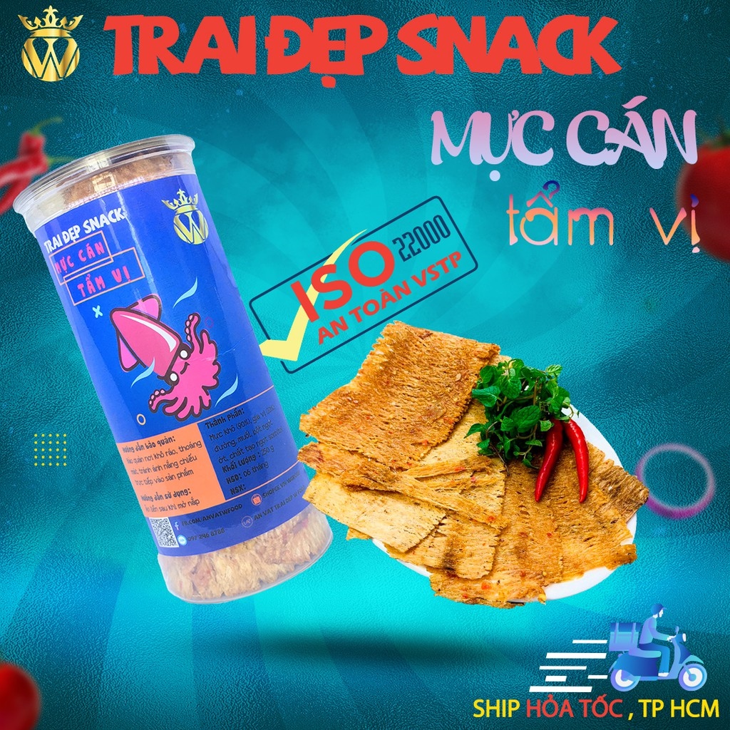 HOT SALE [Mã 11FMCGSALE giảm 8  đơn 500K] MỰC CÁN TẨM VỊ HỦ PET 250G - TRAI ĐẸP SNACK