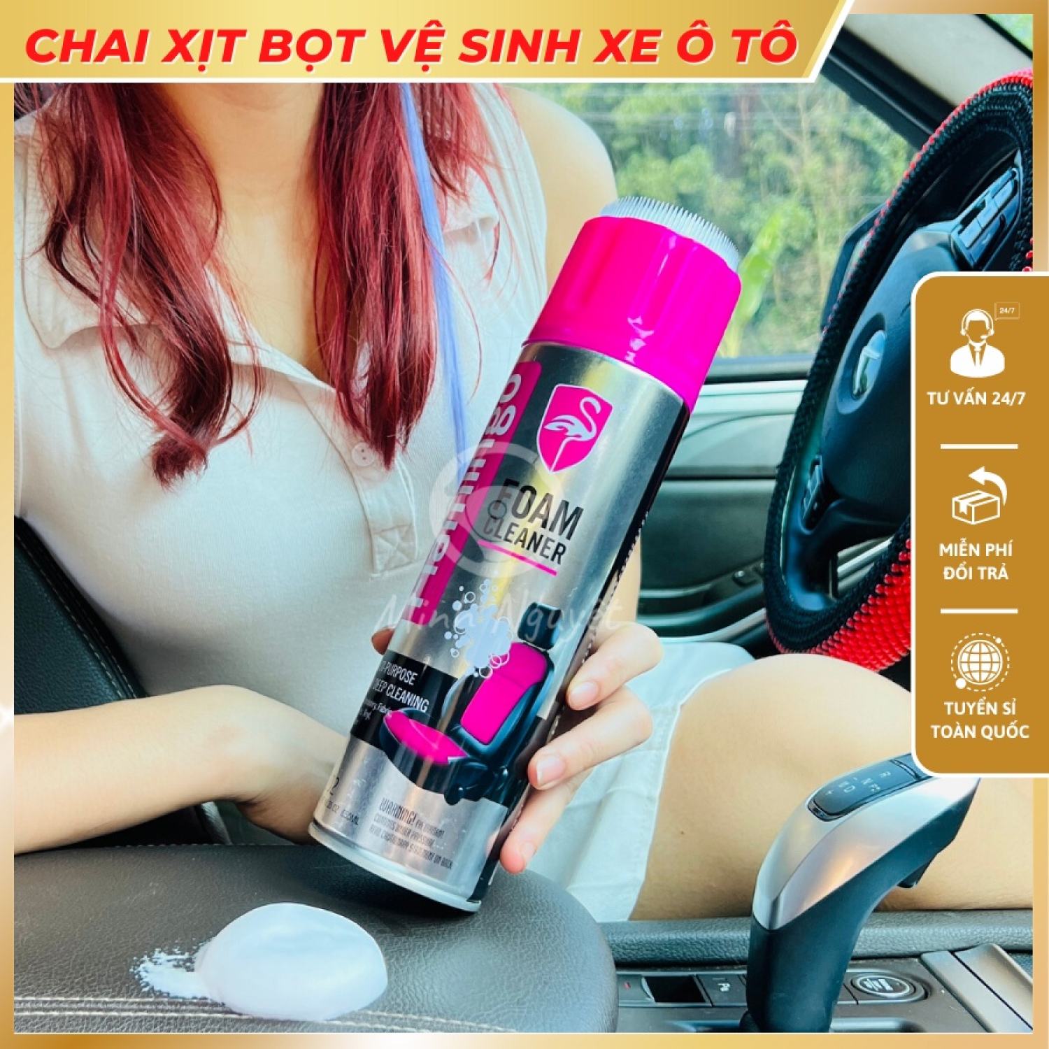 Xịt ô tô Bọt Flamingo Làm Sạch Xe ô tô, vệ sinh xe ô tô