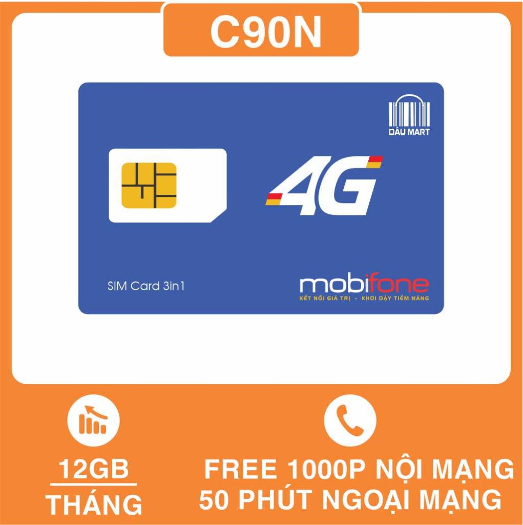 Sim 4g mobifone c90n tặng 120gb/tháng miễn phí gọi 1000 nội mạng và 50 phút gọi ngoại mạng / tháng - dmc telecom