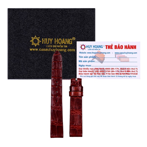 Dây đồng hồ da cá sấu size 16, 18, 20 màu nâu đỏ hk8205