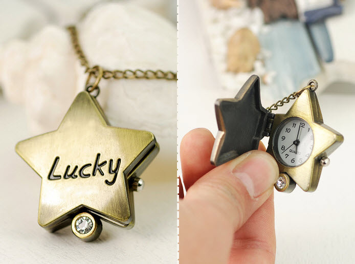 ( Tặng thêm 1 viên pin trị giá 20k ) Dây chuyền mặt đồng hồ hình ngôi sao may mắn , xem được giờ như đồng hồ thông thường