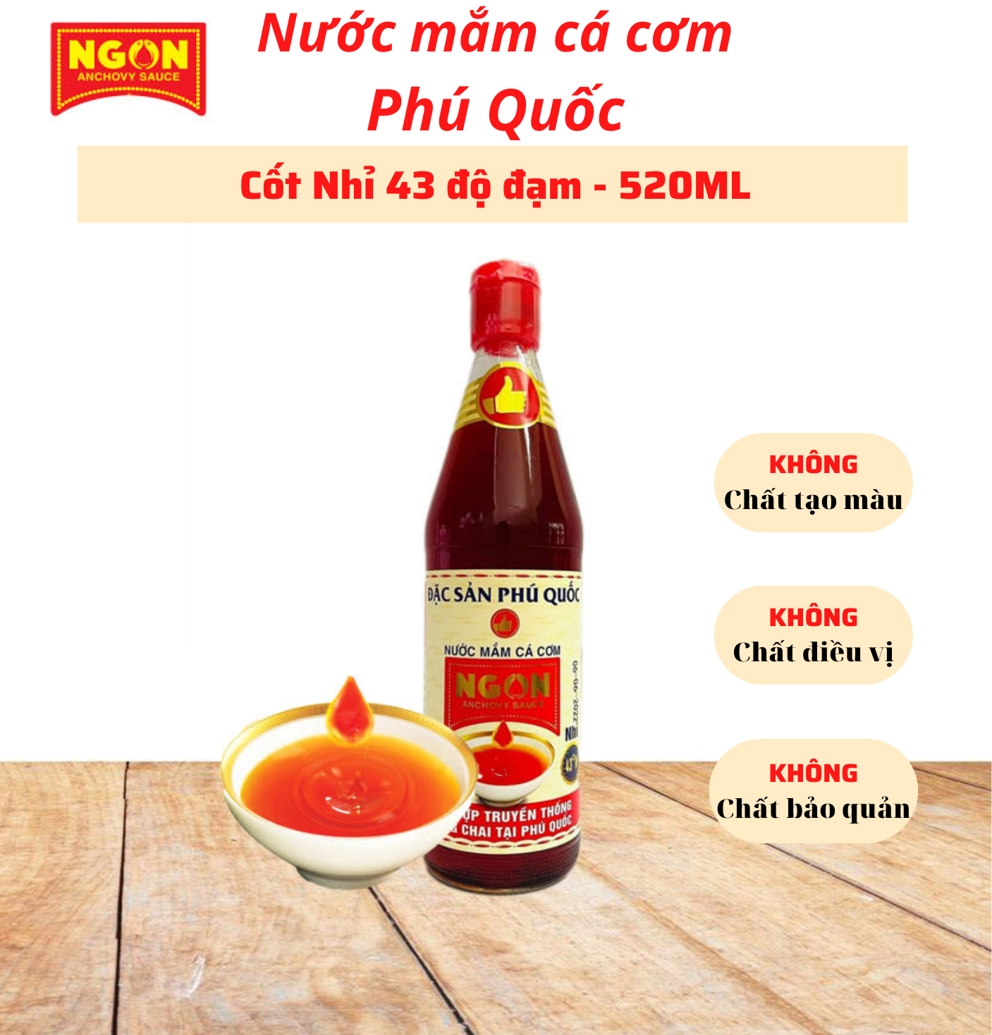 Nước mắm cá cơm phú quốc ngon 43 độ đạm/520ml
