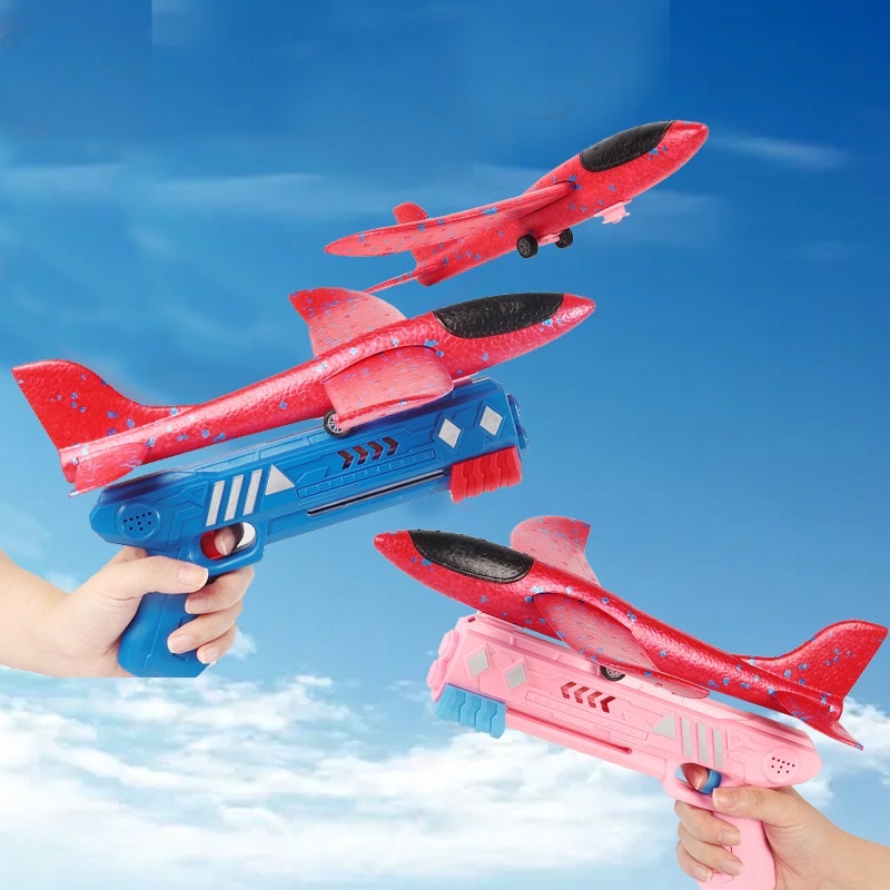 Máy bay xốp 48cm cỡ lớn có đèn, đồ chơi ném tay máy bay có đèn kèm súng bắn