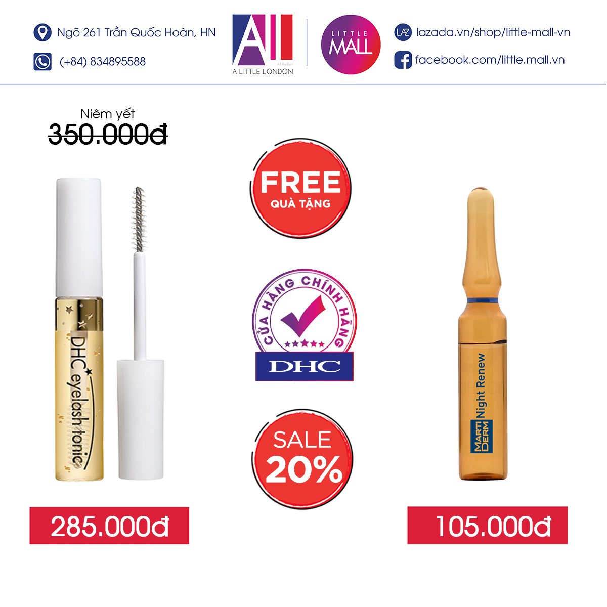 Tinh chất dưỡng mi DHC eyelash tonic 6,5ml TẶNG Ampoule chống lão hóa Martiderm (Nhập khẩu)