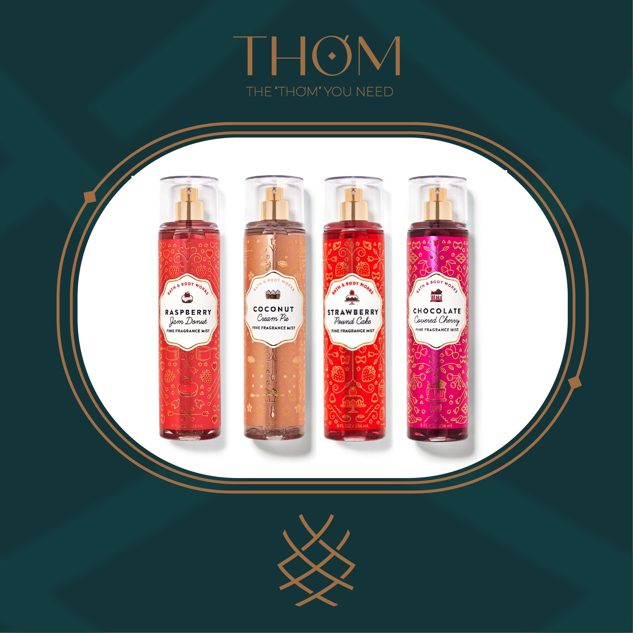 [HCM] Xịt Thơm Bath & Body Works 236ML - STRAWBERRY POUND CAKE | RASPBERRY JAM DONUT | CHOCOLATE CO.VERED CHERRY | COCONUT CR.EAM PIE