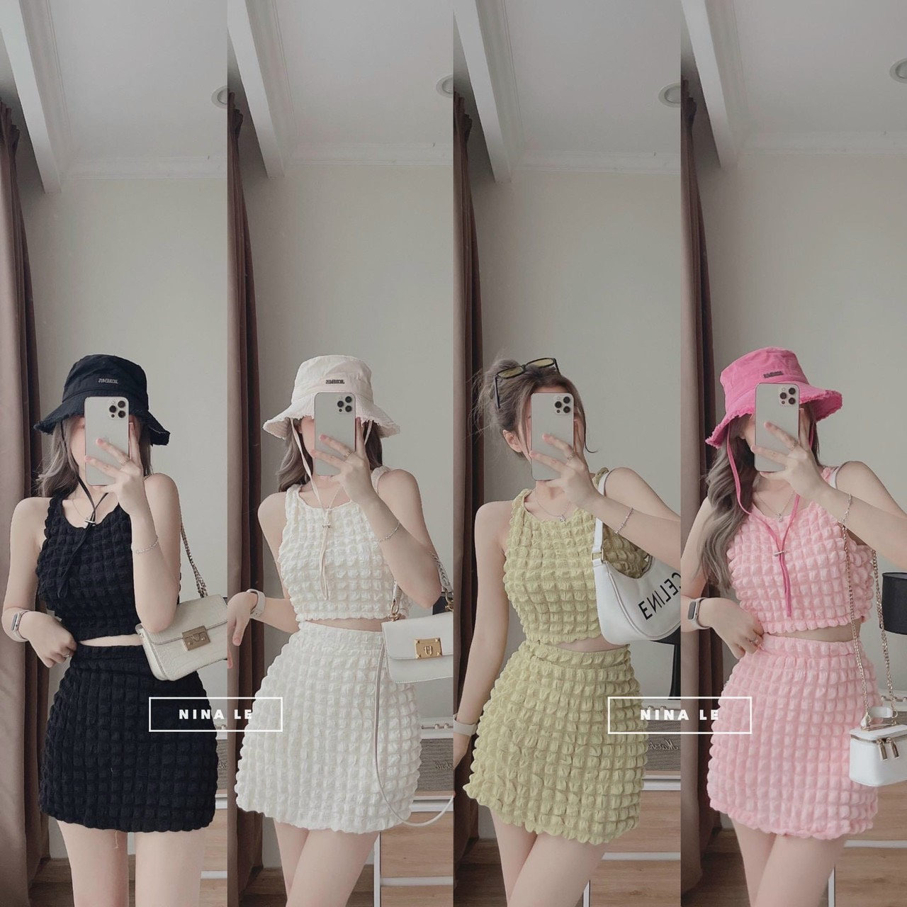 [HCM]set xốp nổi áo hai dây chân váy có lót quần xịn xò m091172