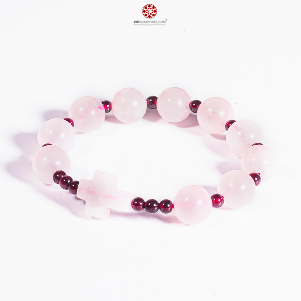 [HCM]Vòng chuỗi Mân Côi Thạch anh hồng 10mm phối Garnet