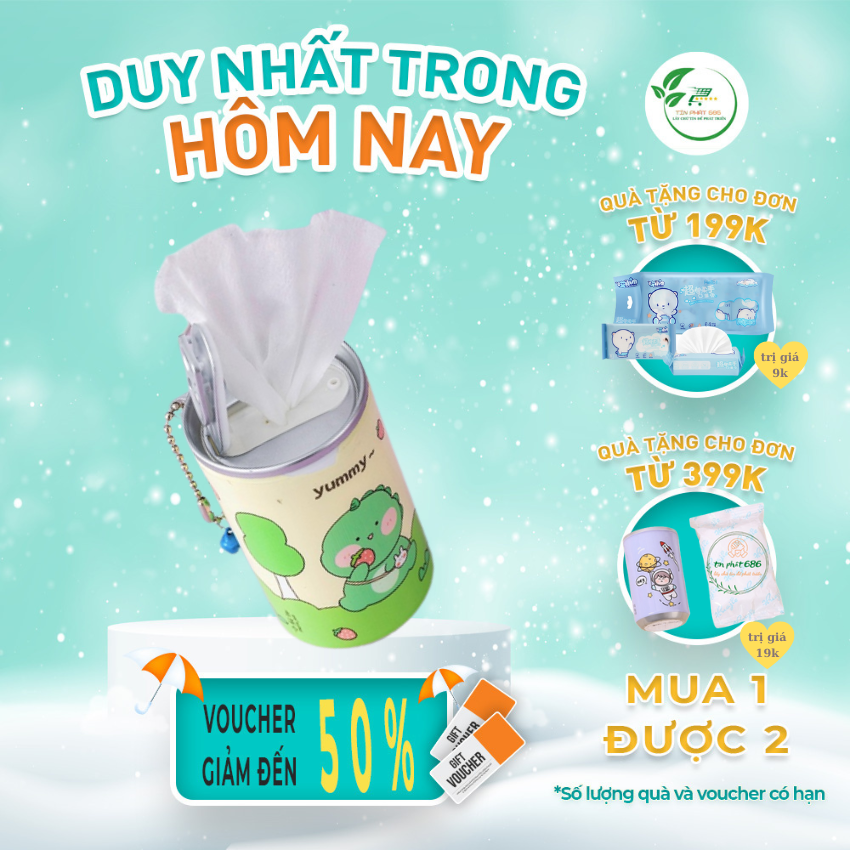 Khăn giấy ướt, khăn ướt dạng lon mini 1 lon gồm 30 miếng