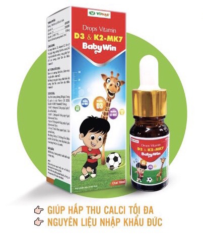 Vitamin d3&k2-mk7 babywin - viphar giúp hấp thu calci tối đa, phát triển hệ xương răng, tăng chiều cao tối ưu. nguyên liệu nhập khẩu đức