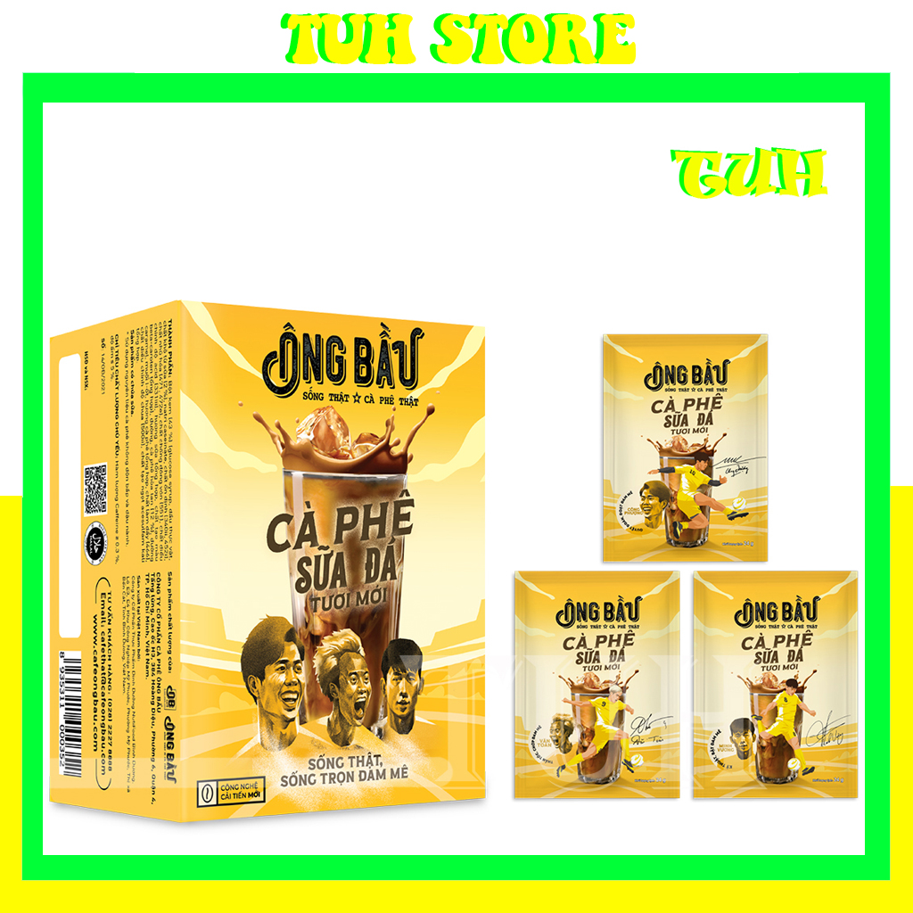 Cà phê sữa đá ông bầu hộp vàng 240g 10 gói, cà phê ob, ob cafe-tuh store
