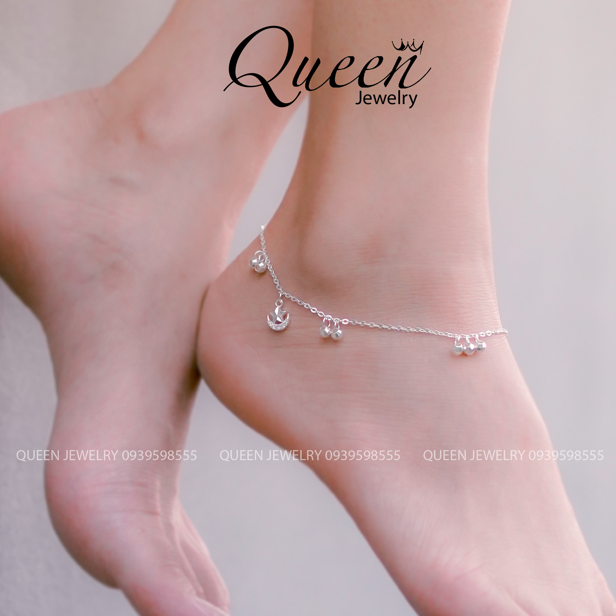 Lắc chân nữ bạc ta mẫu mới trăng sao hot trend Queen Jewerly cam kết bạc thật bảo hành đổi trả 7 ngày