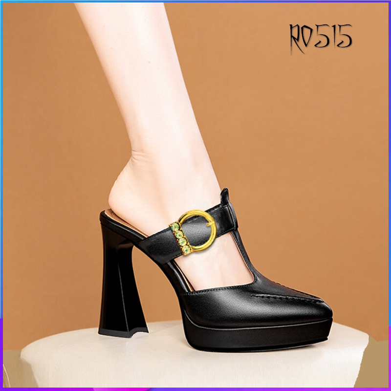 Dép sandal nữ cao gót 8cm hàng hiệu rosata hai màu đen trắng thời trang hàn quốc ro515