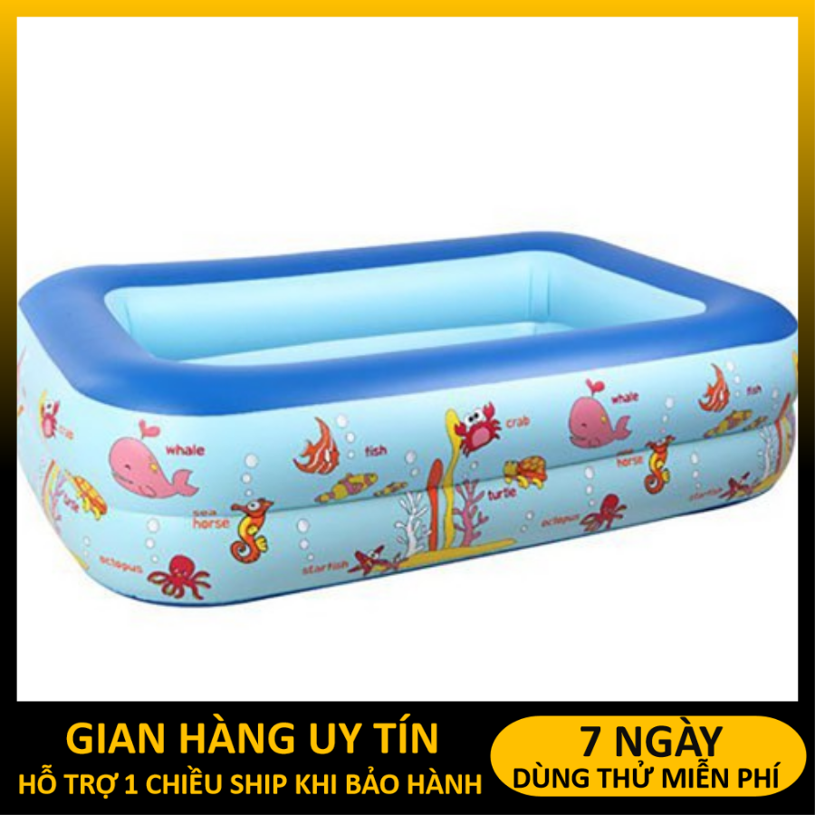 (FREESHIP) Bồn tắm trẻ em bơm hơi 1m2 - Bể bơi phao trong nhà 2 tầng hình chữ nhật kích thước 120 x 95 x 35cm cho bé đáy chống trơn trượt an toàn cho trẻ em
