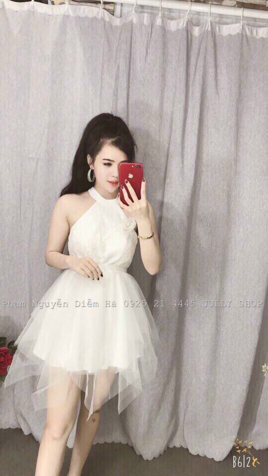 Đầm lưới cổ yếm phối ren công chúa dễ thương cho các bạn gái qcs
