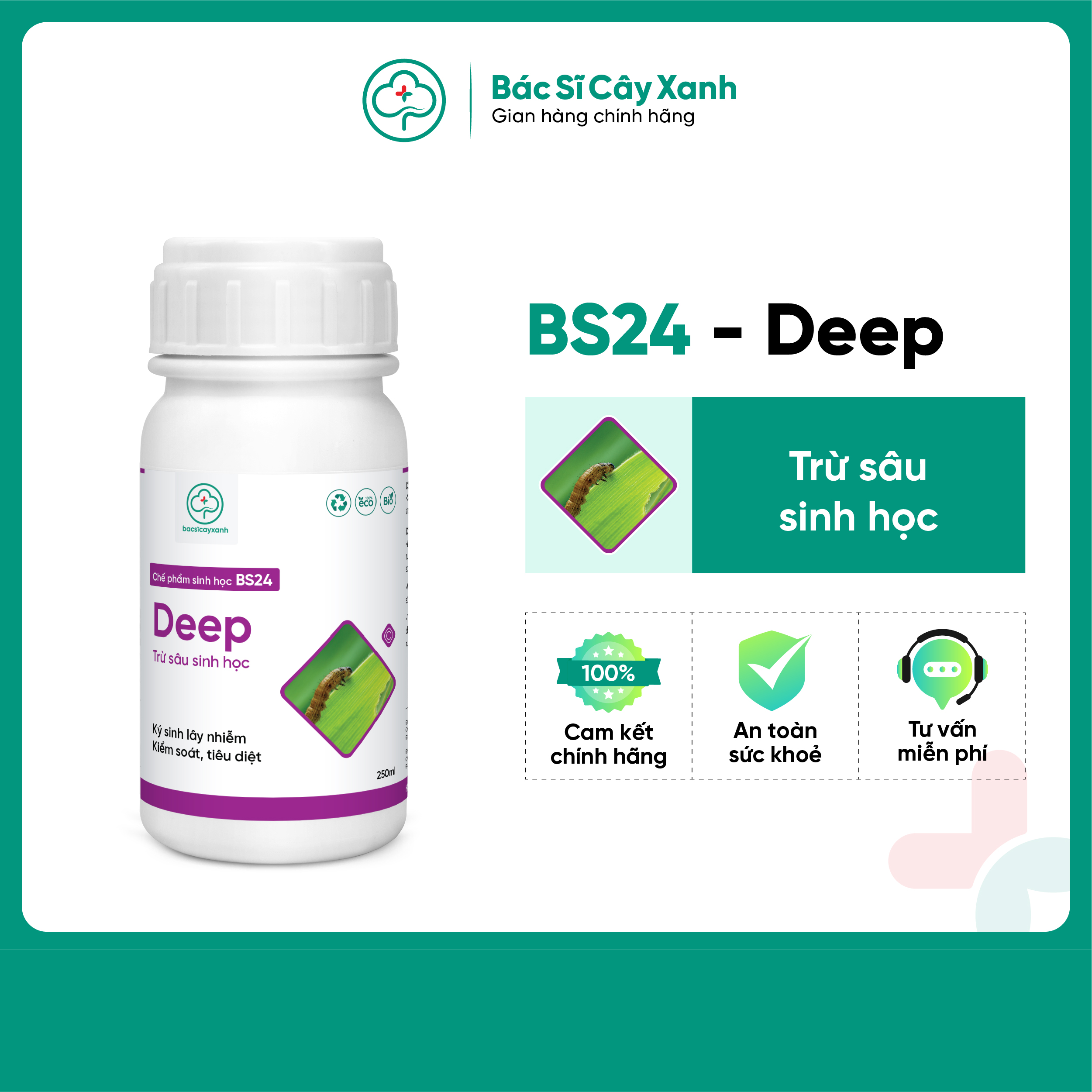 BS24 Deep - Chế phẩm kiểm soát, tiêu diệt sâu và côn trùng gây hại/ Phân bón sinh học trừ sâu ăn lá