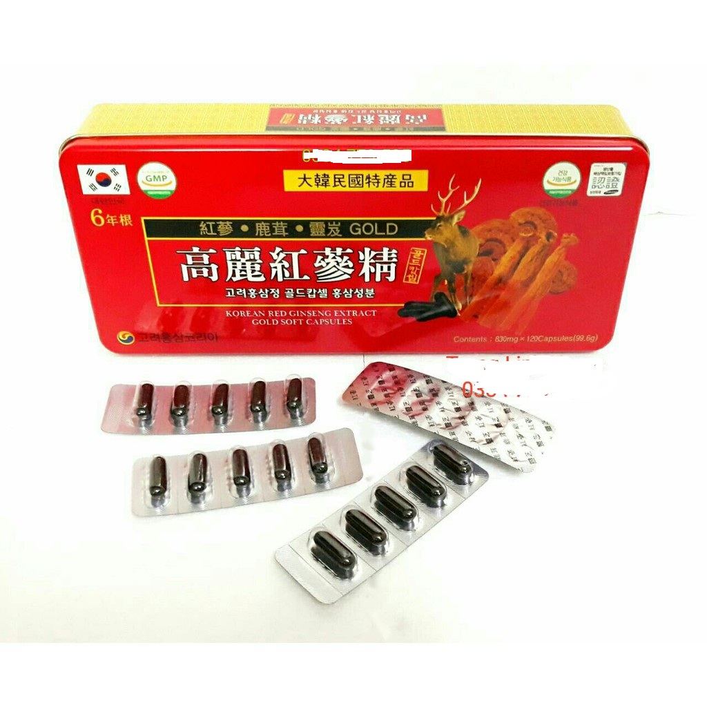 Viên Đạm Tổng Hợp Hồng Sâm Nhung Hươu Linh Chi Đỏ Hàn Quốc Hộp X 120 Viên - Dành cho người suy nhược,huyết áp thấp, hay đau đầu mất ngủ