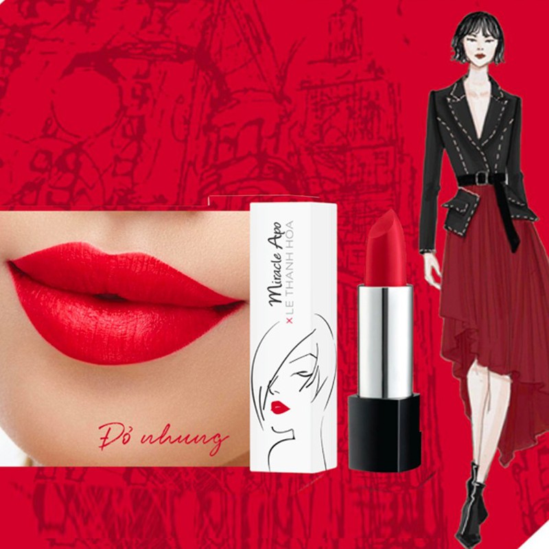 Son lì Miracle Apo Lipstick Matte x Lê Thanh Hòa 4g Đỏ nhung
