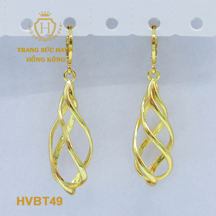 Bông Tai, Hoa Tai, Khuyên Tai Nữ Cá Tính Dáng Dài Đính Đá, Titan Xi Mạ Vàng Non 10k, 18k, 24k Thật Cao Cấp (Không Bị Đen) - Trang Sức Hava Hong Kong