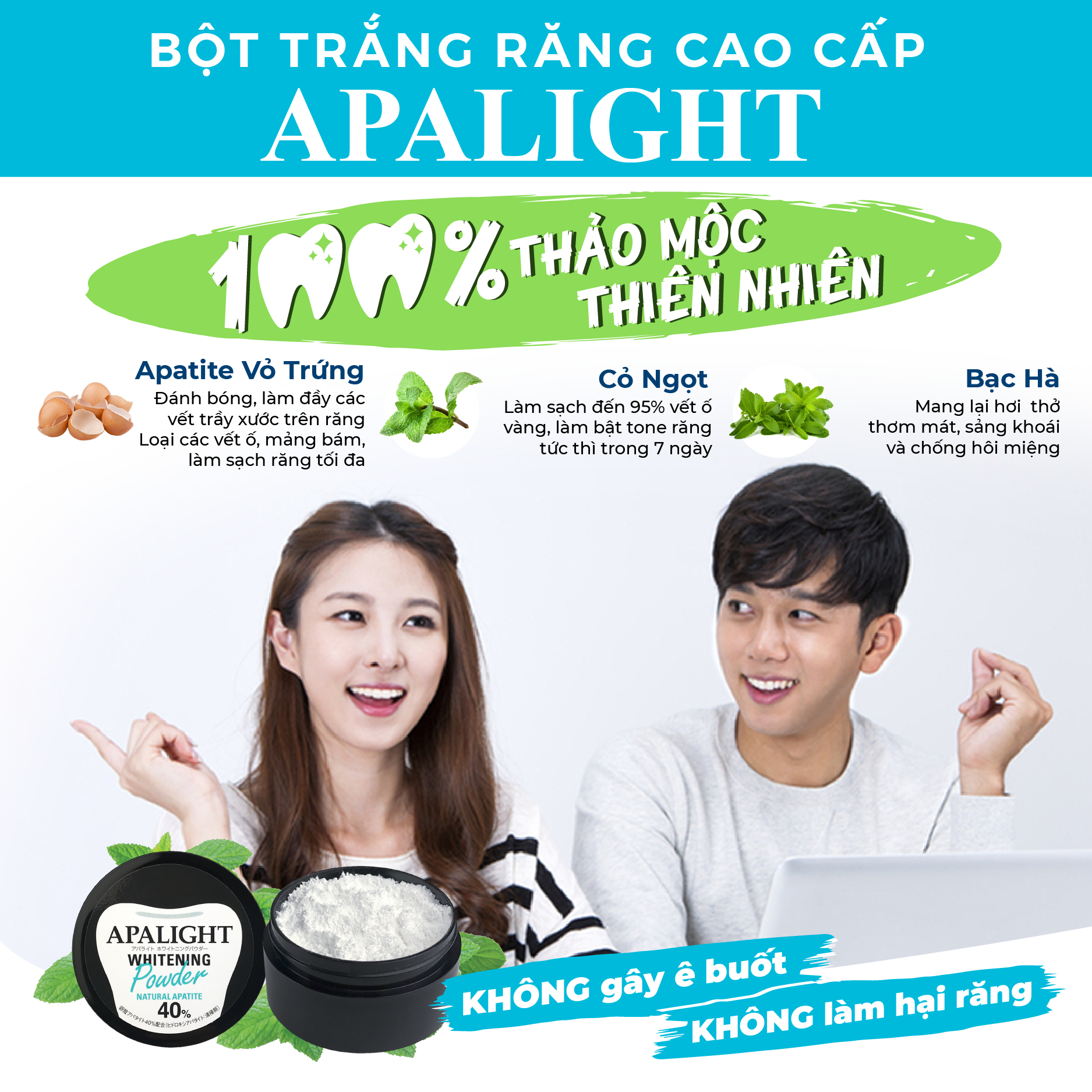 Bột trắng răng Apalight - Nhật Bản, mang lại hơi thơm mát
