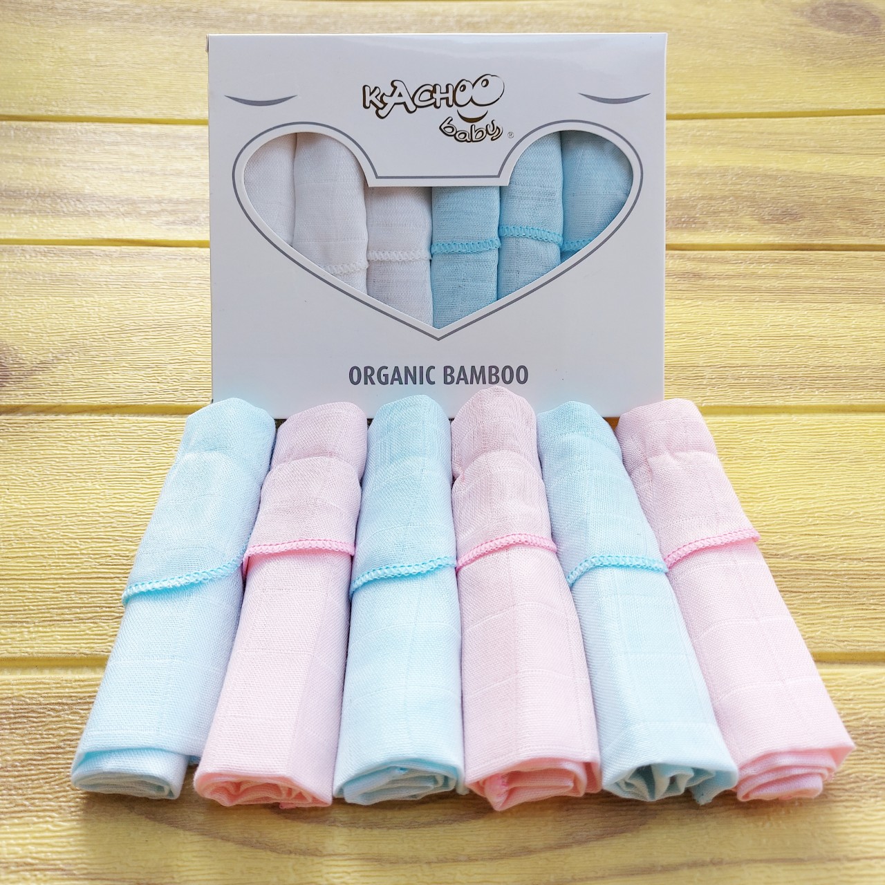 Khăn sữa sợi tre Organic siêu mềm mịn KACHOOBABY hộp 6 khăn - Khăn sữa cho bé - Khăn sữa siêu mềm - TINI KIDS PLAZA