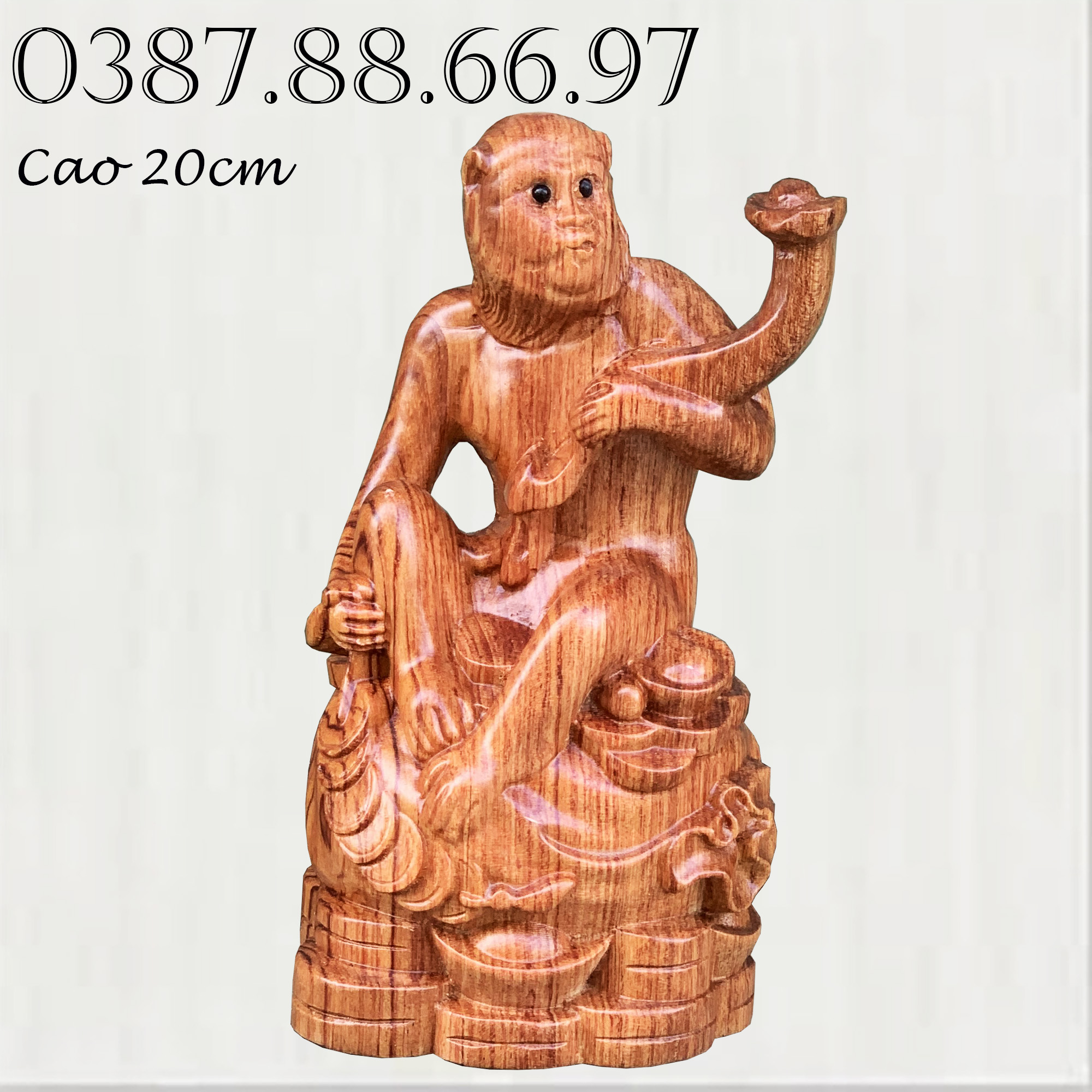 Tượng con khỉ mẫu mới bộ 12 con giáp chất liệu gỗ hương nguyên khối