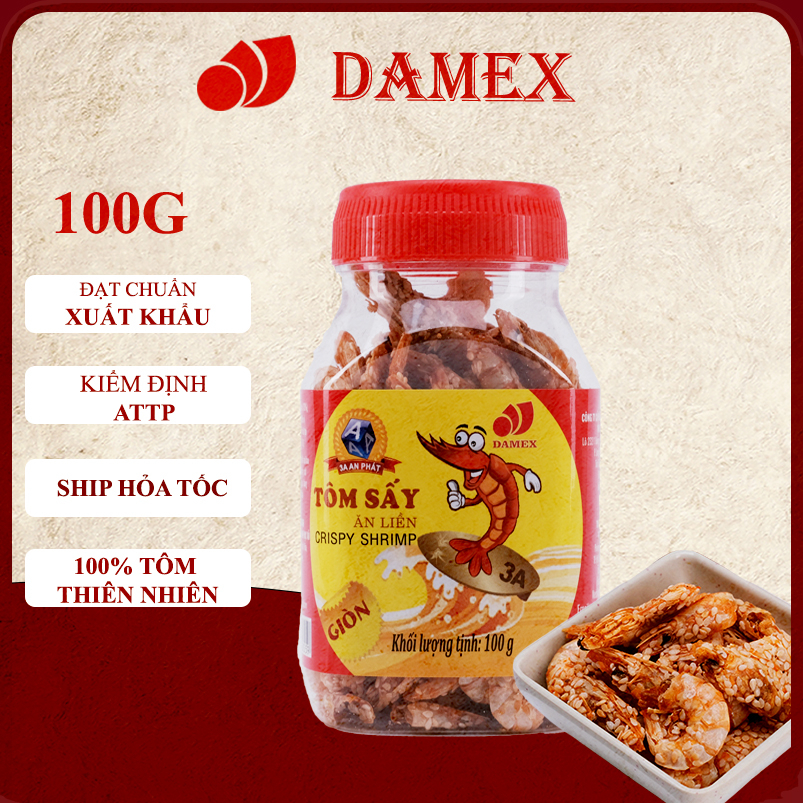 Tôm khô tôm sấy khô giòn tẩm gia vị ăn liền damex 100g tôm sấy khô ăn liền thơm ngon đậm đà