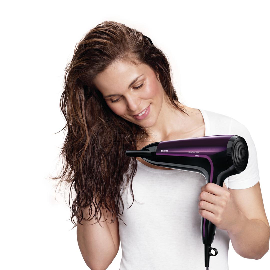 Máy sấy tóc Philips TH 6615, 6000W, Sấy khô nhanh ở nhiệt độ thấp hơn với ThermoProtect, với đầu tán khí mát xa & đầu sấy tạo kiểu 11 mm