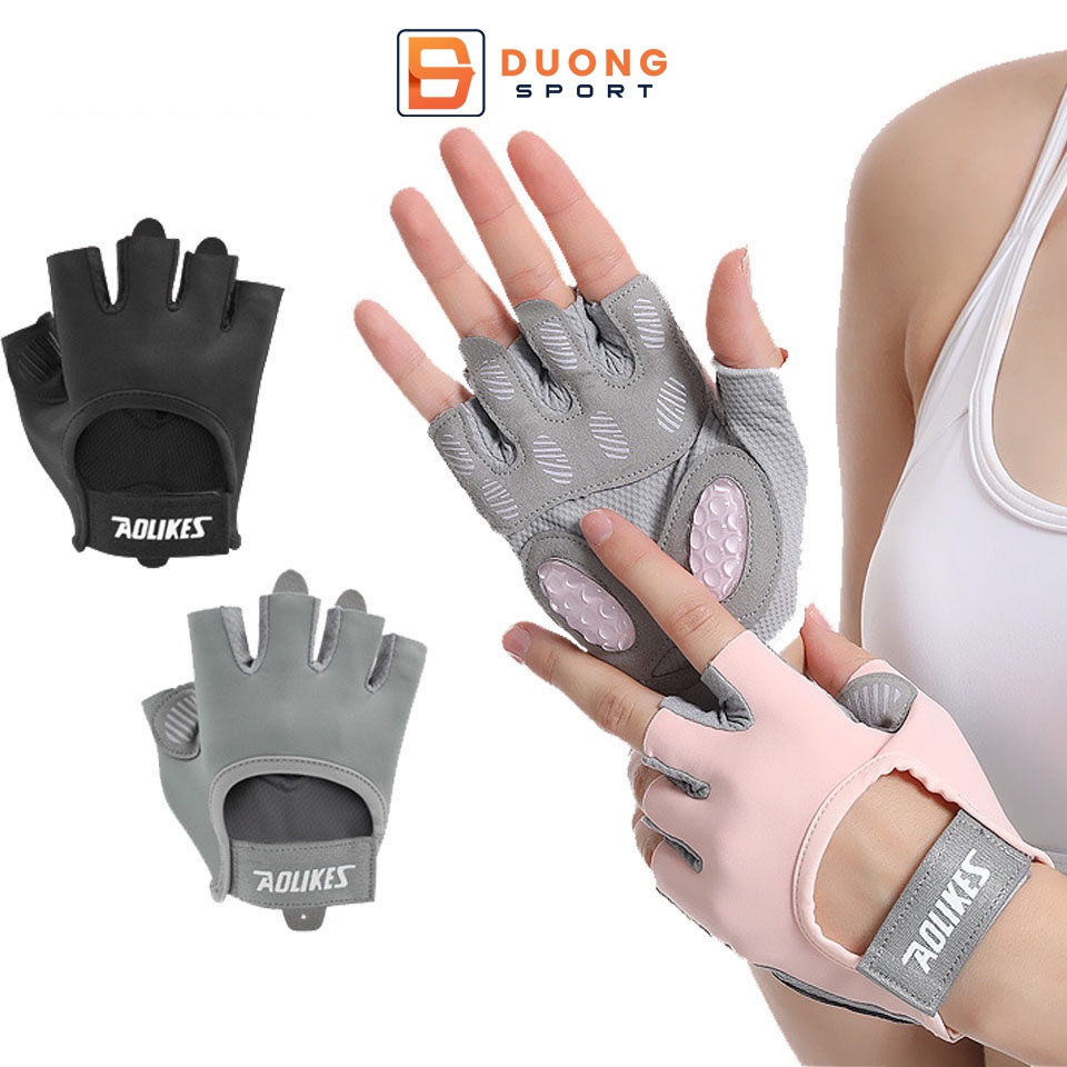 Găng Tay Tập Gym Nữ Aolikes Hở Ngón Silicon Chống Trượt Cao Cấp Tập Gym Tập Yoga AL121