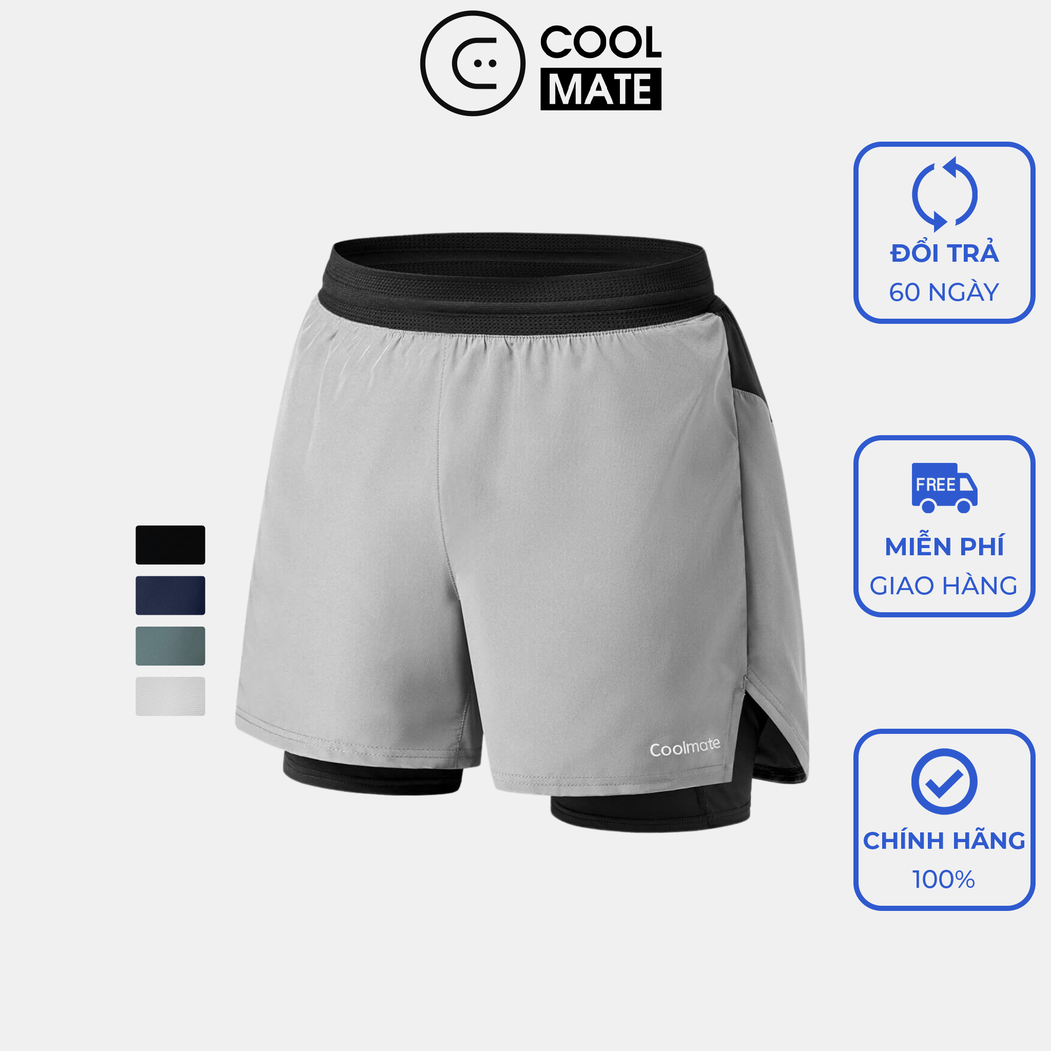 Quần shorts chạy bộ 2 lớp Essential Fast & Free Run Thương hiệu Coolmate